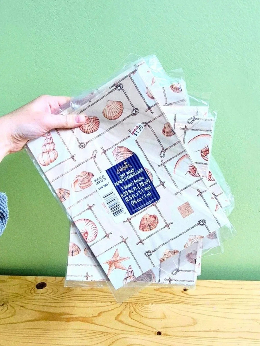 Vintage Seashell Print Gift Wrap Sheets - White & Coral